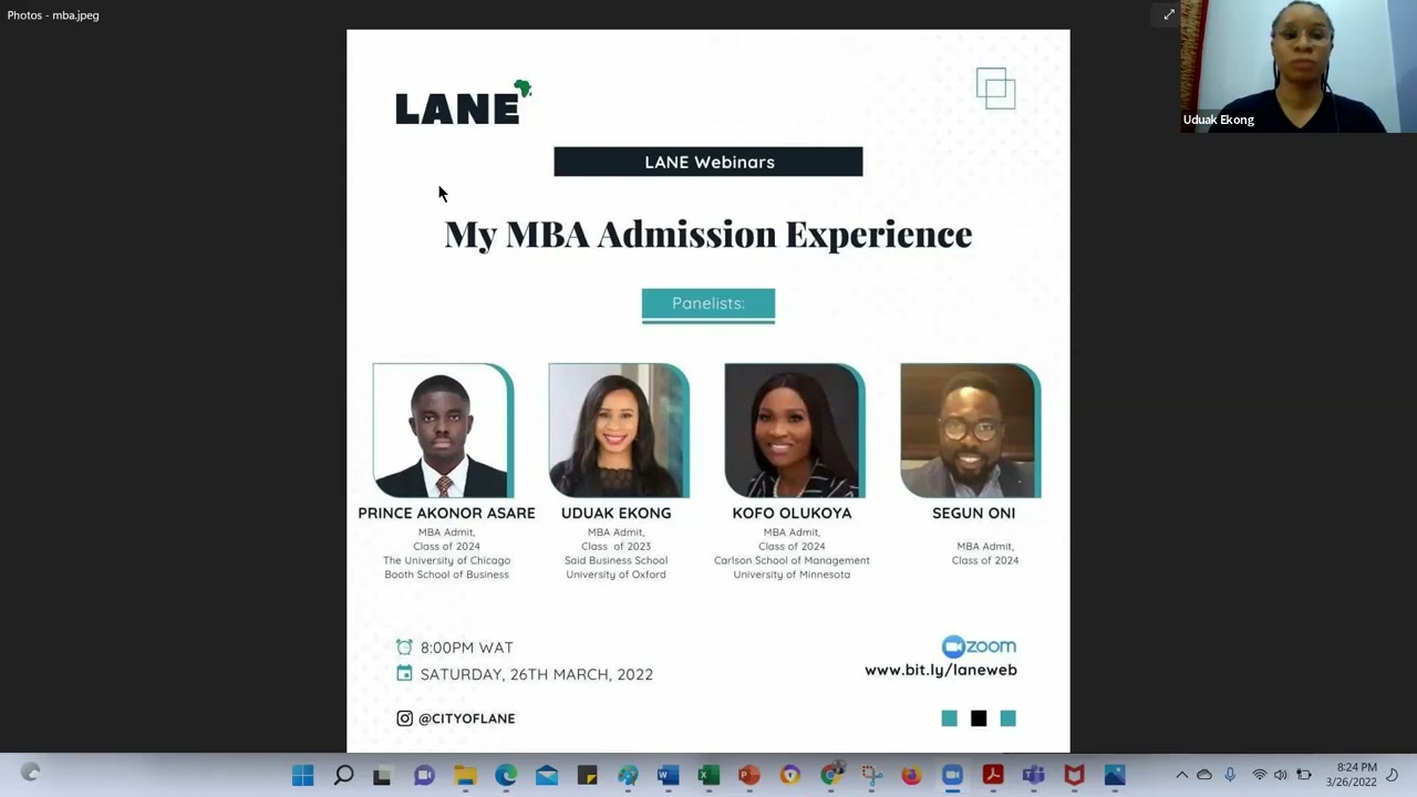 LANE Webinars presents My MBA Admission Experience 2022 Edition 1