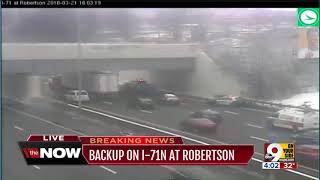 Waterfall blocks 2 lanes of Interstate 71 in Cincinnati