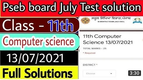 #pseb 11th class computer science test paper solution 13july, 2021