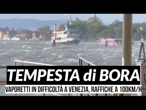 METEO - TEMPESTA di VENTO a Venezia, vaporetti in difficoltà non riescono ad attraccare! 16/04/2024