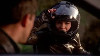 Actress Marguerite Moreau in Motorcycle Gear