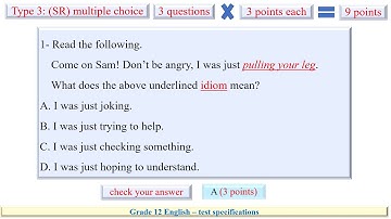 Grade 12   Sc 1   English   Units5,6,7,8   Test specifications and practice exercises