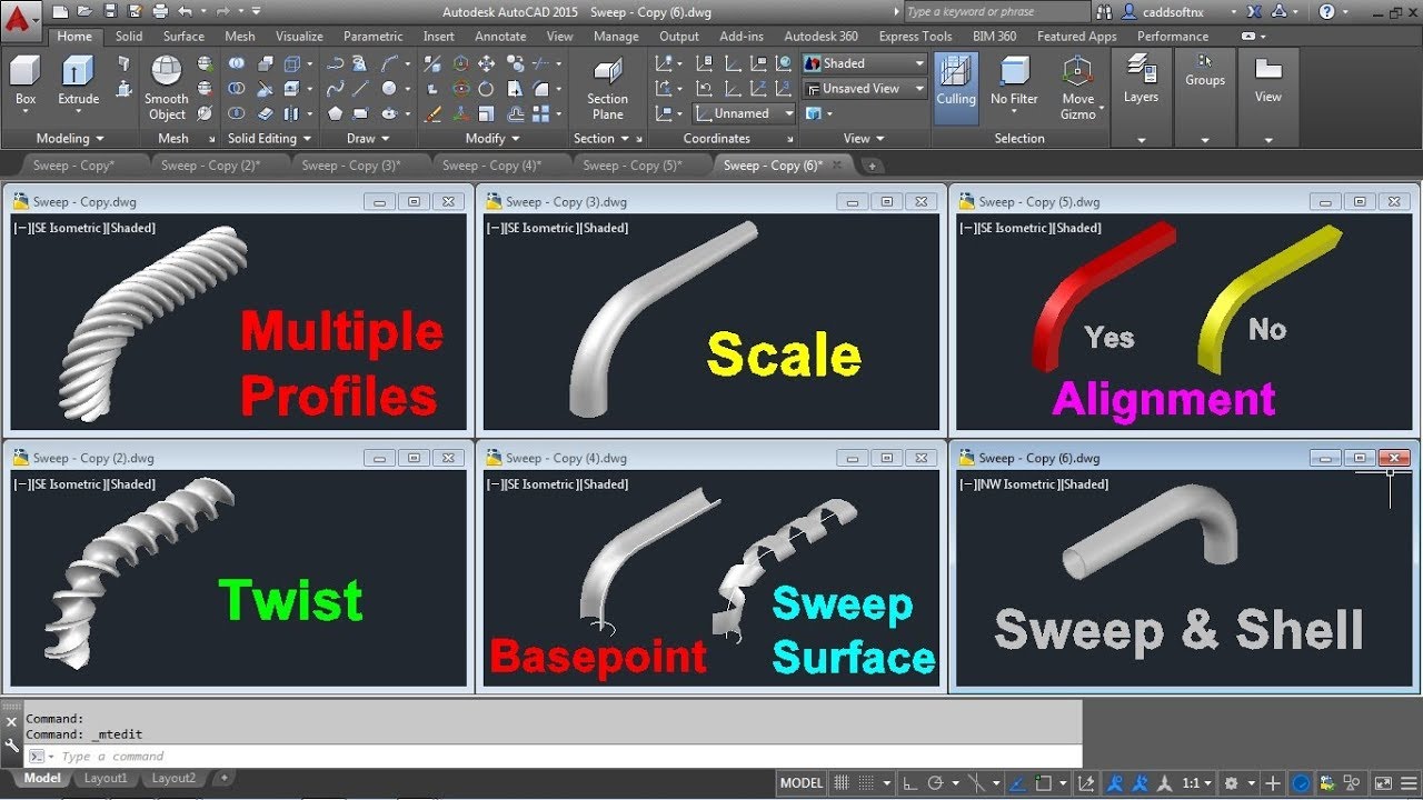  AutoCAD 3D Sweep Command Tutorial Complete Sweep Twist 