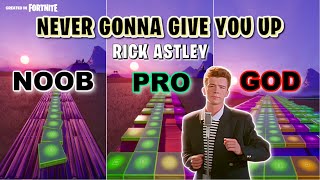 Video thumbnail of "Rick Astley - Never Gonna Give You Up - Noob vs Pro vs God (Fortnite Music Blocks)"