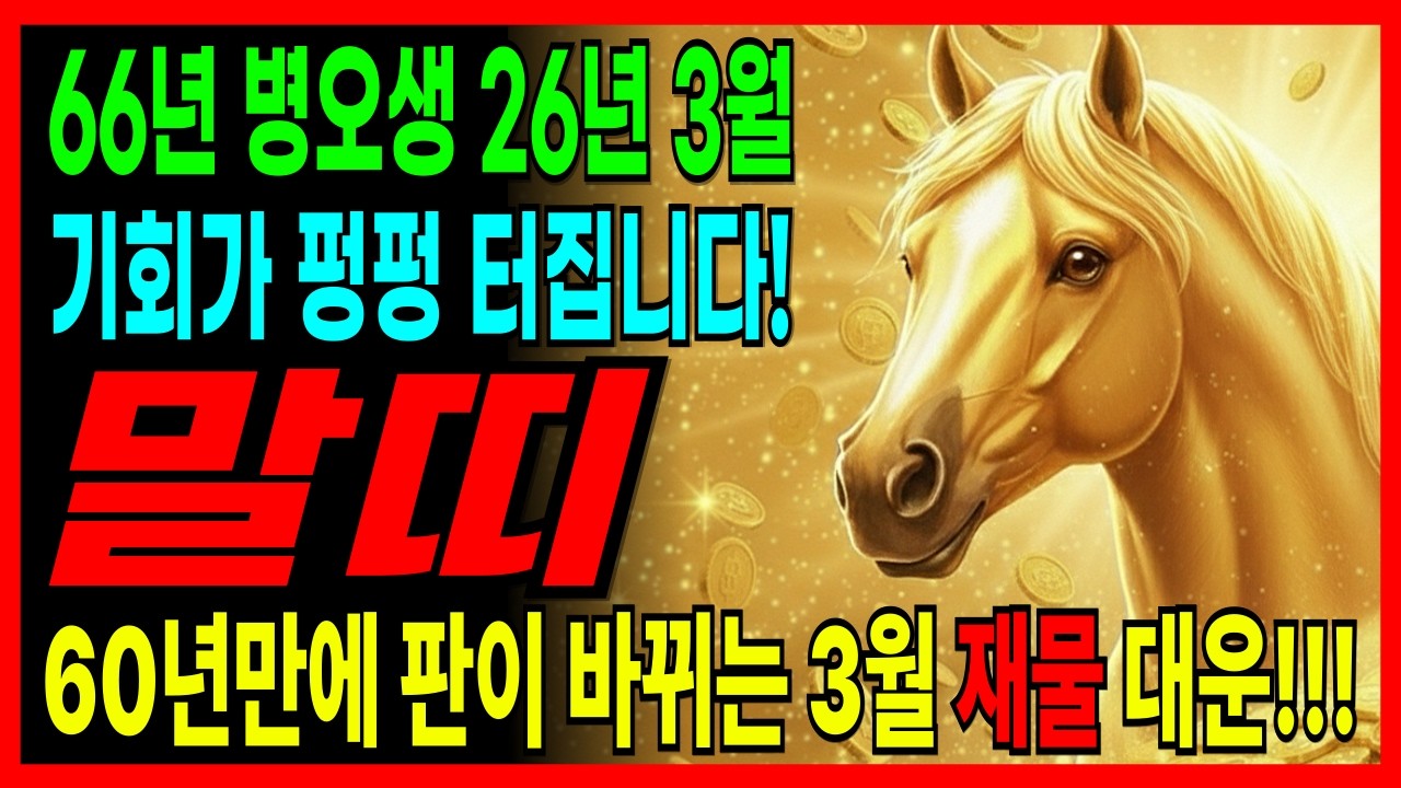 66년생 말띠 26년 3월 운세 | 병오년 본명년 환갑 재물운 대박 타이밍 총정리 | 3월부터 달라진다! | 3월 ‘이 날짜’ 잡으세요!