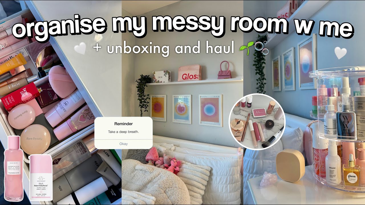 CLEAN MY MESSY ROOM W ME + haul and unboxing 100k plaque ☁️✨