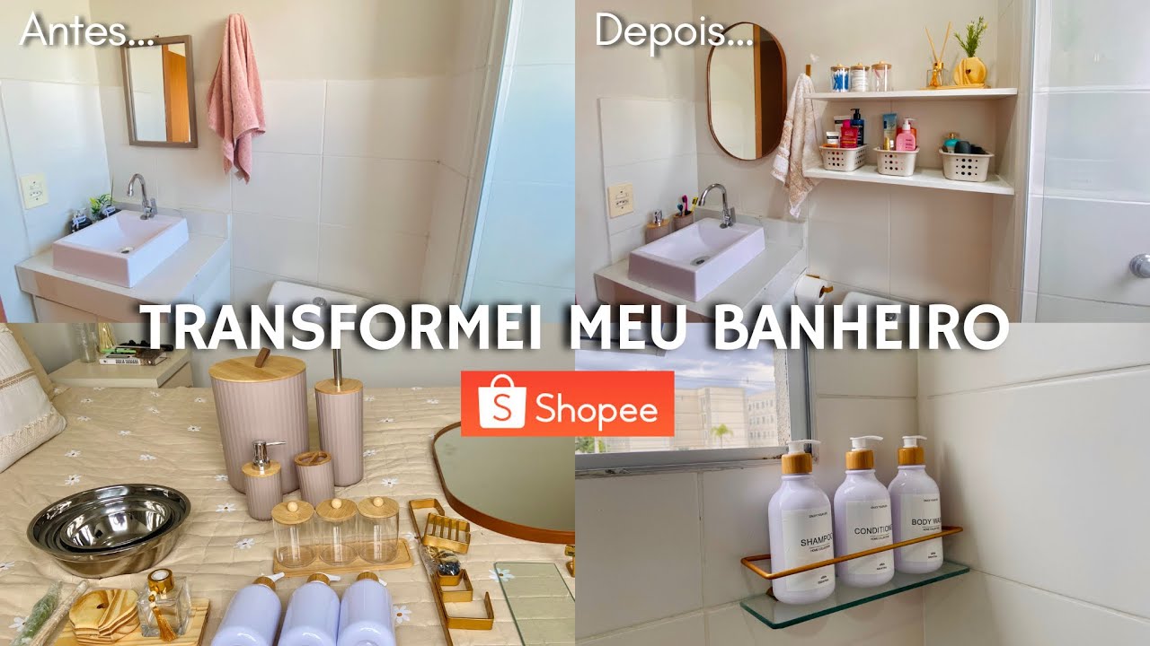 DECORANDO MEU BANHEIRO COM A SHOPEE | transformando banheiro simples gastando pouco, ficou lindo ✨