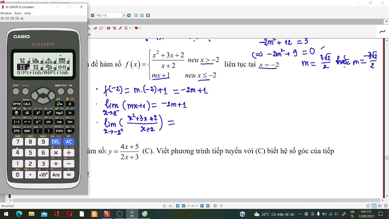 Tìm m để hàm số liên tục tại điểm- Câu 2- Đề cương HK2