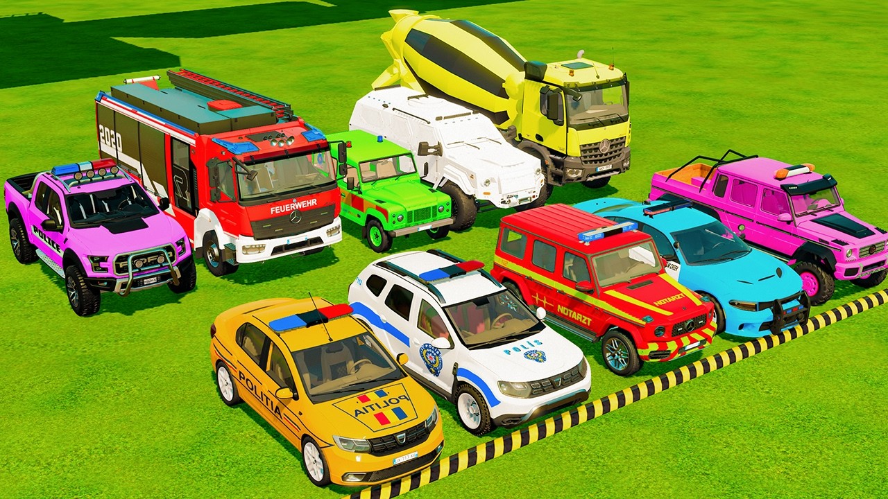 TRANSPORTING POLICE CARS, AMBULANCE & FIRE TRUCKS WITH TRAIN | Farming Simulator 22