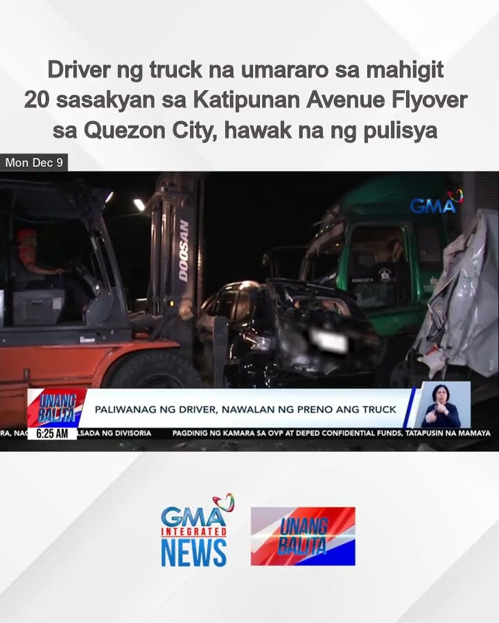 Driver ng truck na umararo sa mahigit 20 sasakyan sa Katipunan Avenue Flyover sa... | Unang Balita