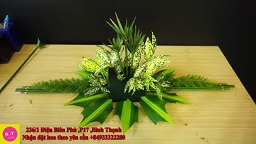 Cắm hoa để bàn dễ thương với hoa Ly vàng cùng cây thủy trúc, 88