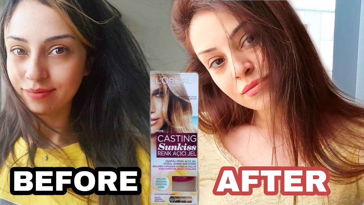 EVDE SİYAH SAÇLARIMI NASIL KUMRAL YAPTIM? -  LOREAL CASTING SUNKISS RENK AÇICI -Saça Zarar Vermeden!