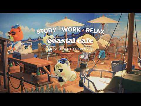 Coastal Café 🌊 1 Hour Cozy Jazz ☕ Café Chatter | Ocean Wave Ambience | Study Music | Work Aid