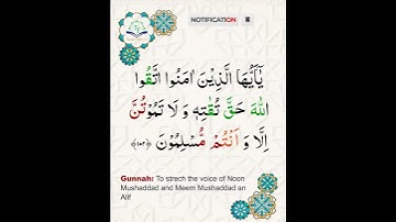 Learn Tajweed of Surah Al-Imran 102 (آيات الحفظ)  سورة العمران -  تعلم التجويد  - Rules + Practice