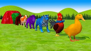 Paint & Animals Duck, Elephant, Cow, Tiger, Chicken, Fountain Crossing Transformation Animal Cartoon