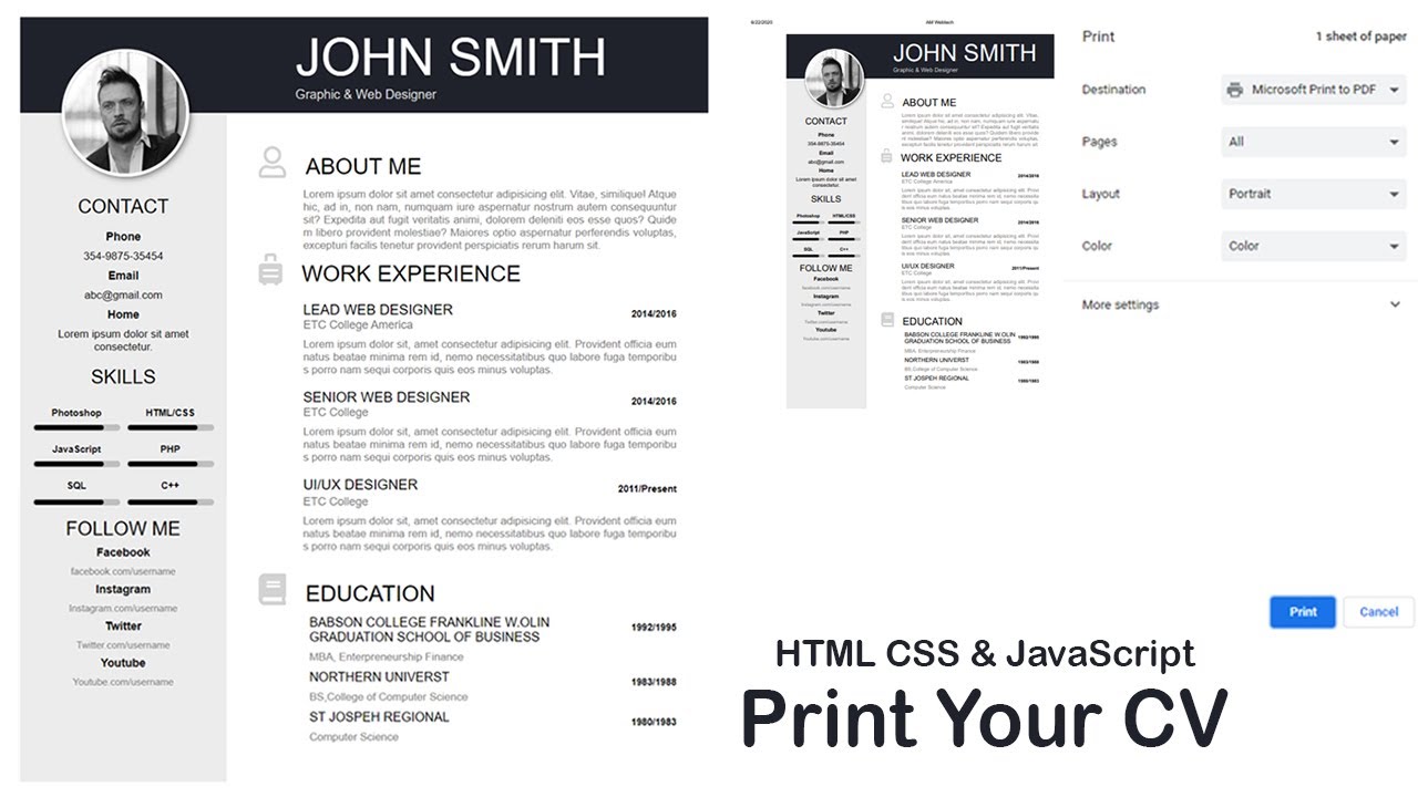 how to create resume by using html