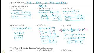 Math 11 - Sec 4.2 Solving QE by Factoring (new)