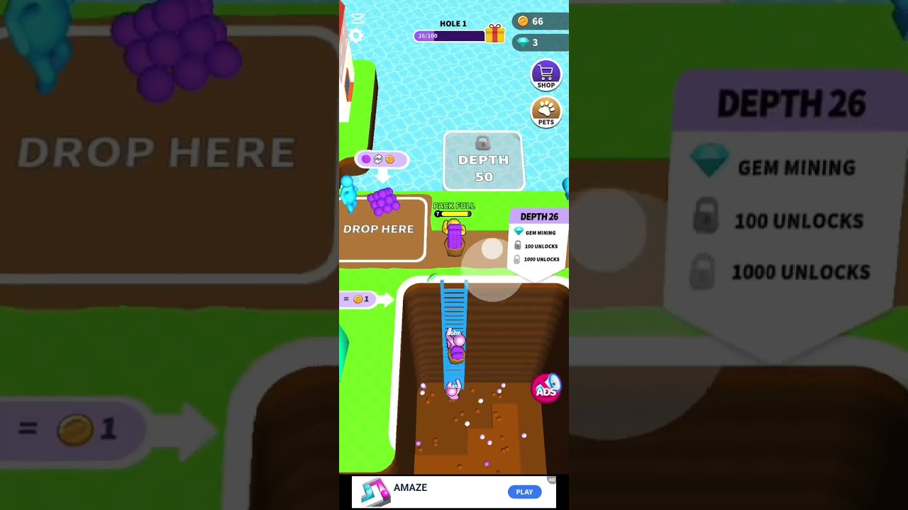 Dig deep gameplay 1 ( hole 1,2,3 )