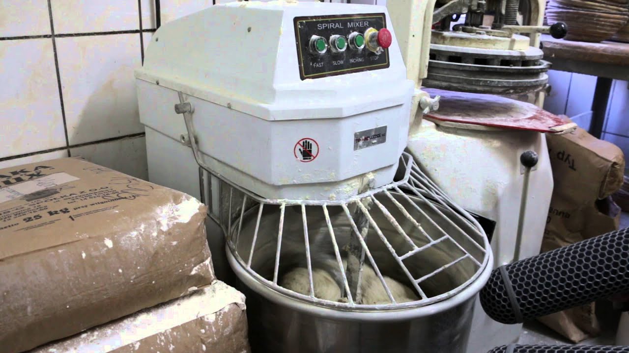 Bakery kneading the dough in a spiral mixer (2) YouTube