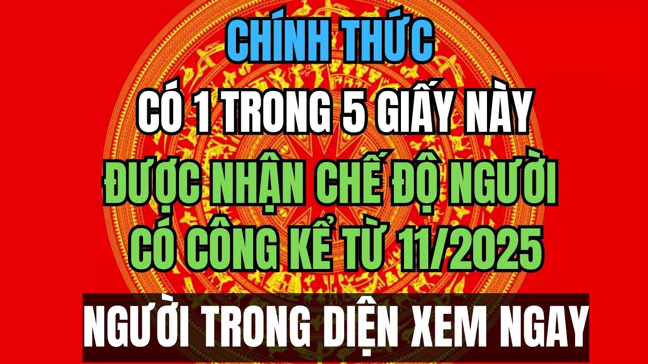 CHÍNH THỨC TỪ 11/2025: Có 1 Trong 5 Giấy Này, Được Nhận Chế Độ NGƯỜI CÓ CÔNG