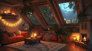 Serene Attic Haven  Rainy Night Ambiance  Crackling Fireplace for Peaceful Sleep and Relaxation