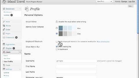 User Profile Settings in Admin area Wordpress