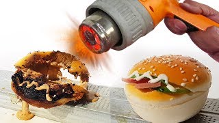 EXPERIMENT: Heat Gun vs Toy BURGER Whopper Hamburger