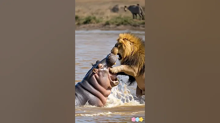 Wild Confrontation: Lion and Hippo#ai#GPT#sora#openai#story#animal