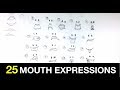 Simple tips on how to draw or doodle 25 mouth expressions with one shape