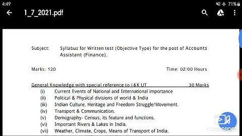 New Syllabus For Finance Account Assistant Post by Jkssb