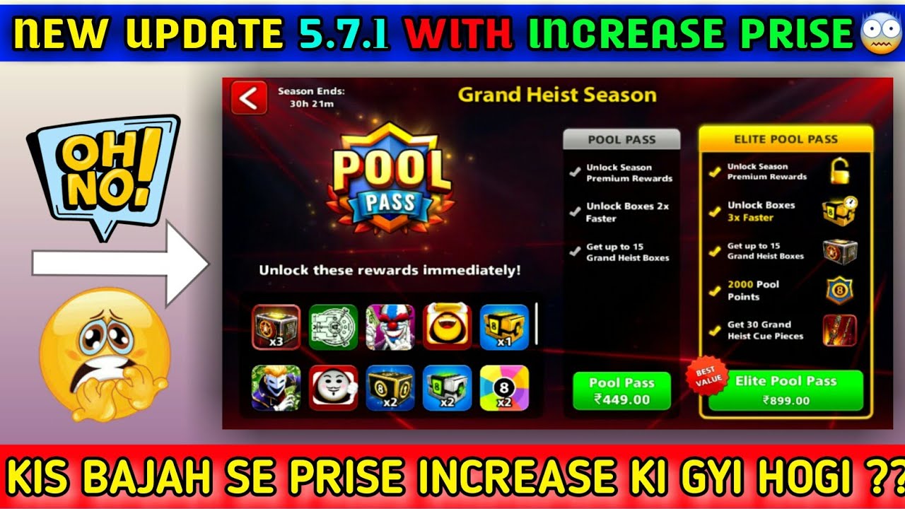 5.7.1 NEW UPDATE || OMG PRISE INCREASE || SHOWDOWN FEATURE || 8 BALL POOL NEW UPDATE ||
