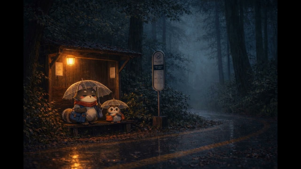 Rainy Forest Bus Stop 🌧️ | Calm Night Lo-fi for Study & Relax