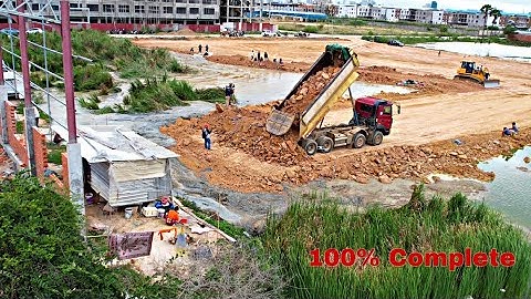 Amazing!! Successful 100% complete a road in construction by dozer SHANTUI push soil&25.5ton truck