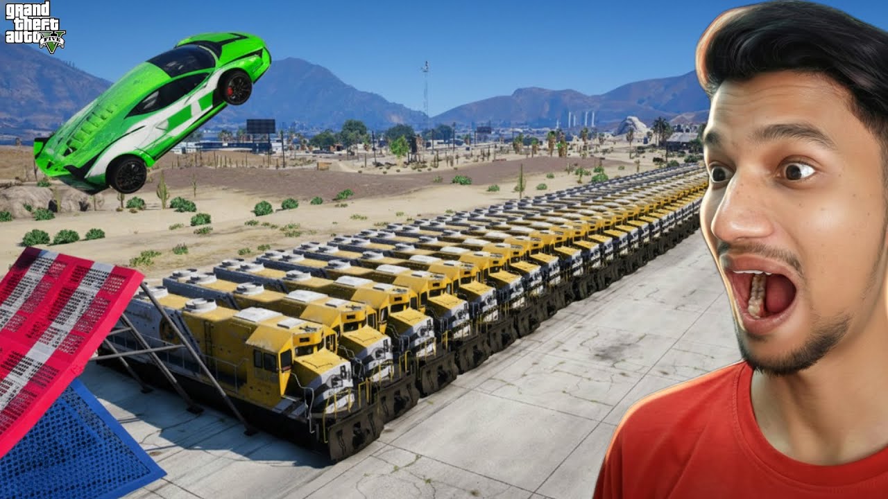50 TRAINS VS SUPER CARS – GTA 5 IMPOSSIBLE STUNT 😱