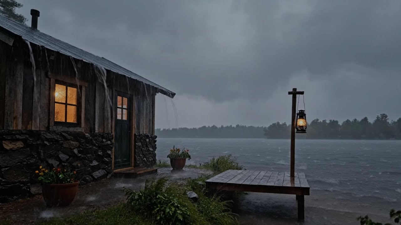 Pure Night Rain at a Quiet Lake Cabin 🌙 Long Sleep Ambience (No Music)