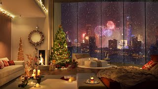 ️🎊 Welcome New Year 2024 in Cozy Bedroom 🥂 Soft Jazz Music with Snowfall & Fireplace to Relax, Sleep screenshot 1