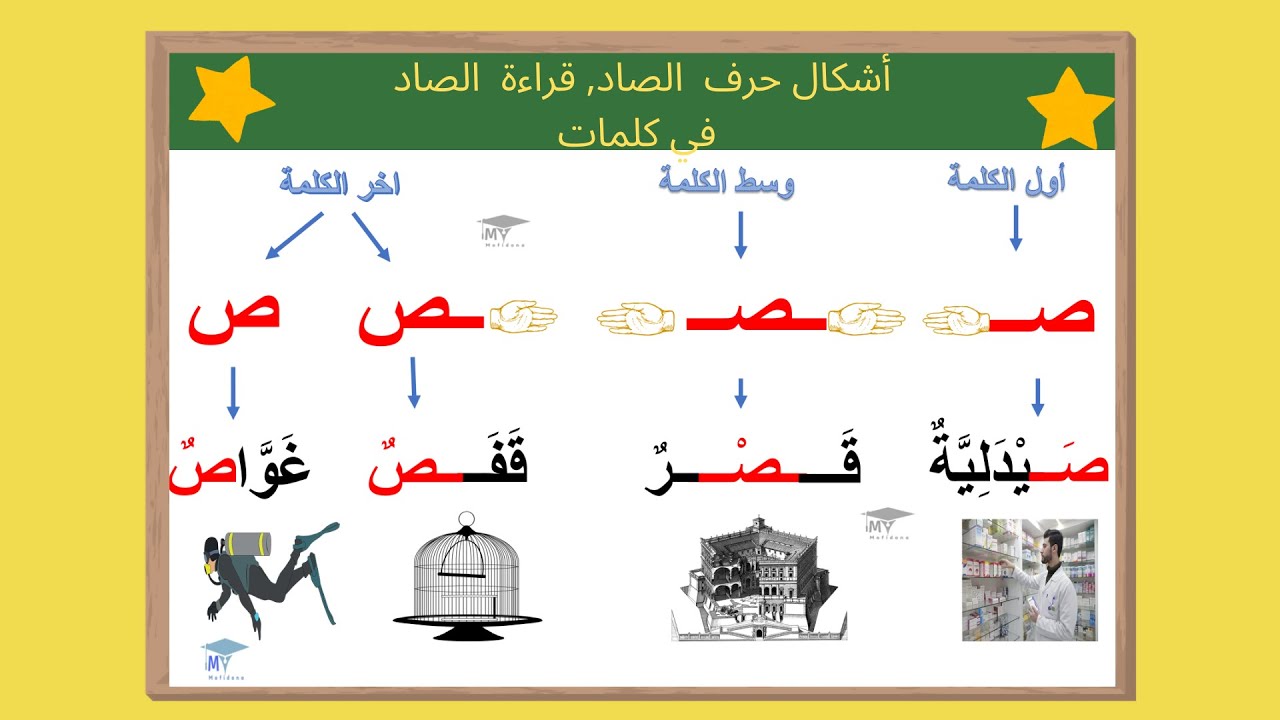 أشكال حرف الصاد, قراءة الصاد في كلمات - YouTube