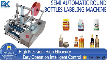 Manual bottle labeling machine, semi automatic sticky labels dispenser, for wine round bottle