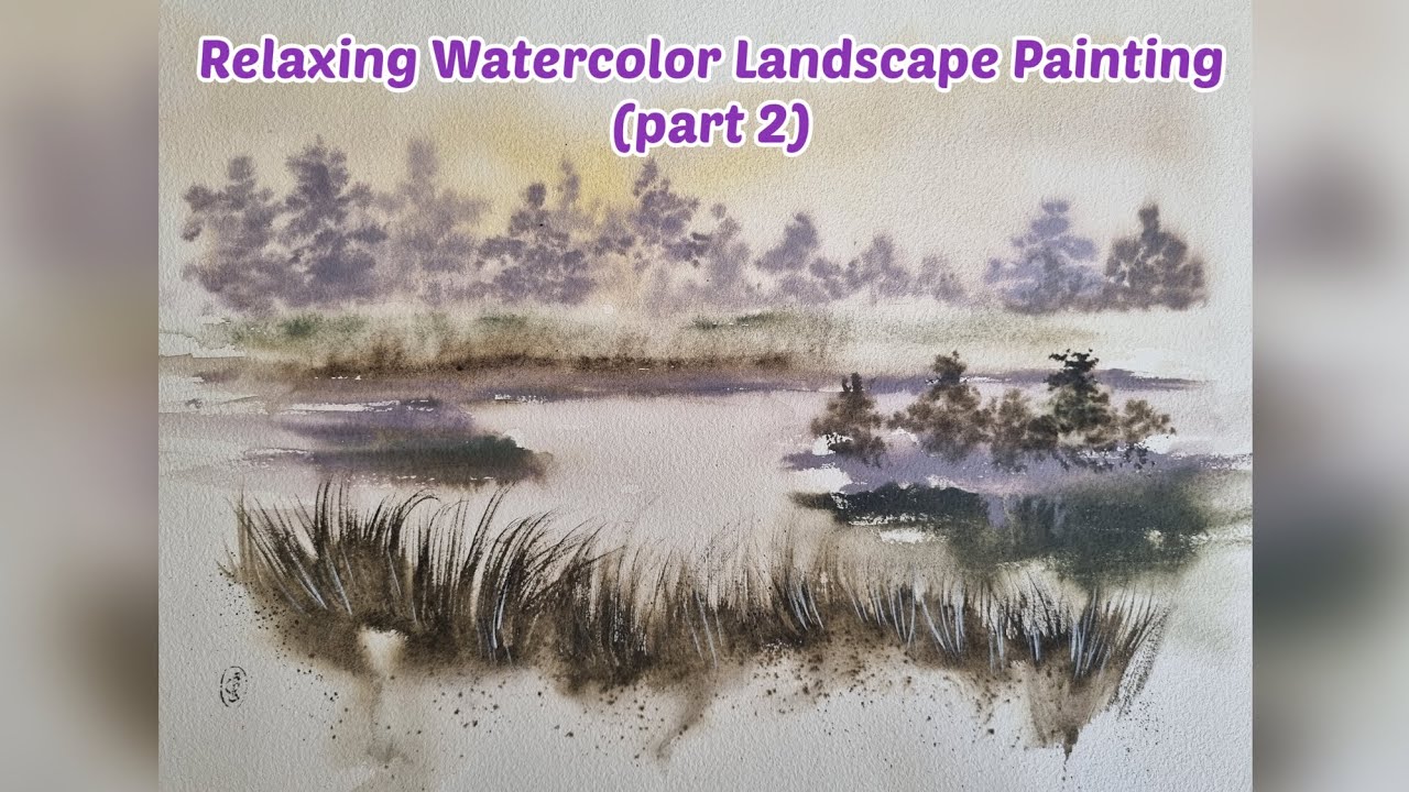 Relaxing Watercolor Landscape Painting | Misty Morning Lake Scene ...