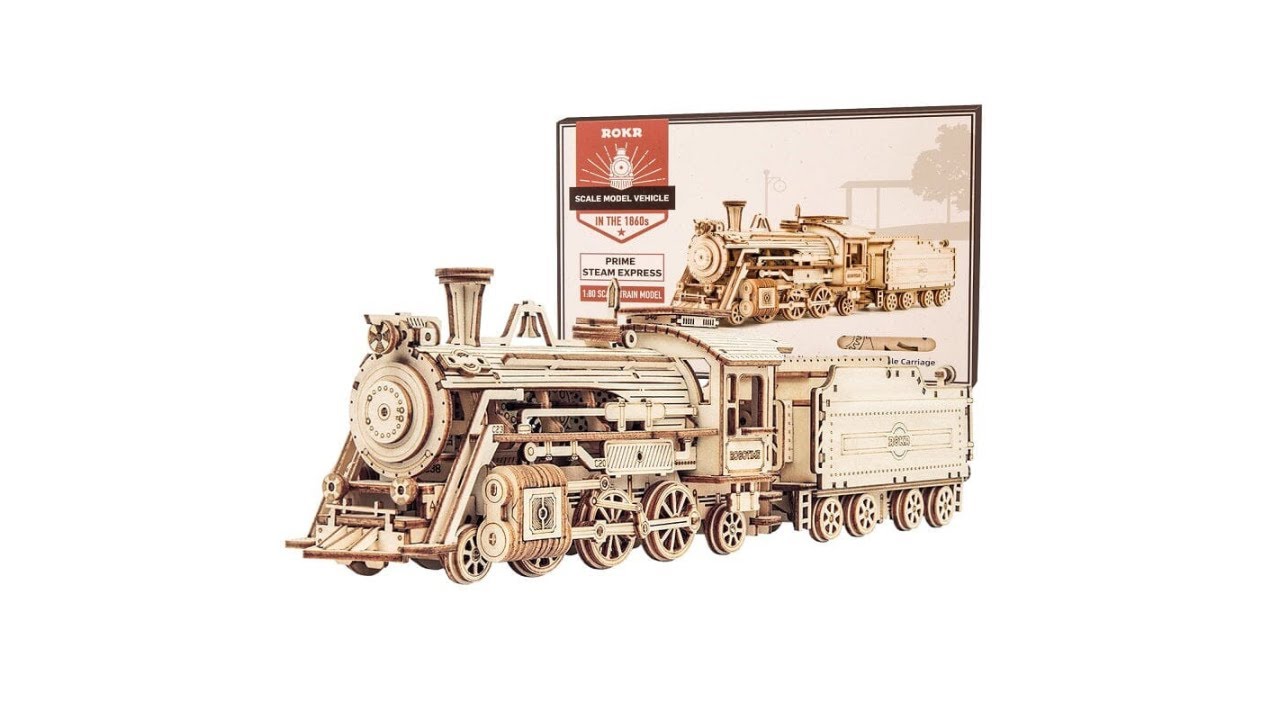 Puzzle 3D en bois - Maquette locomotive à vapeur ROKR MC501