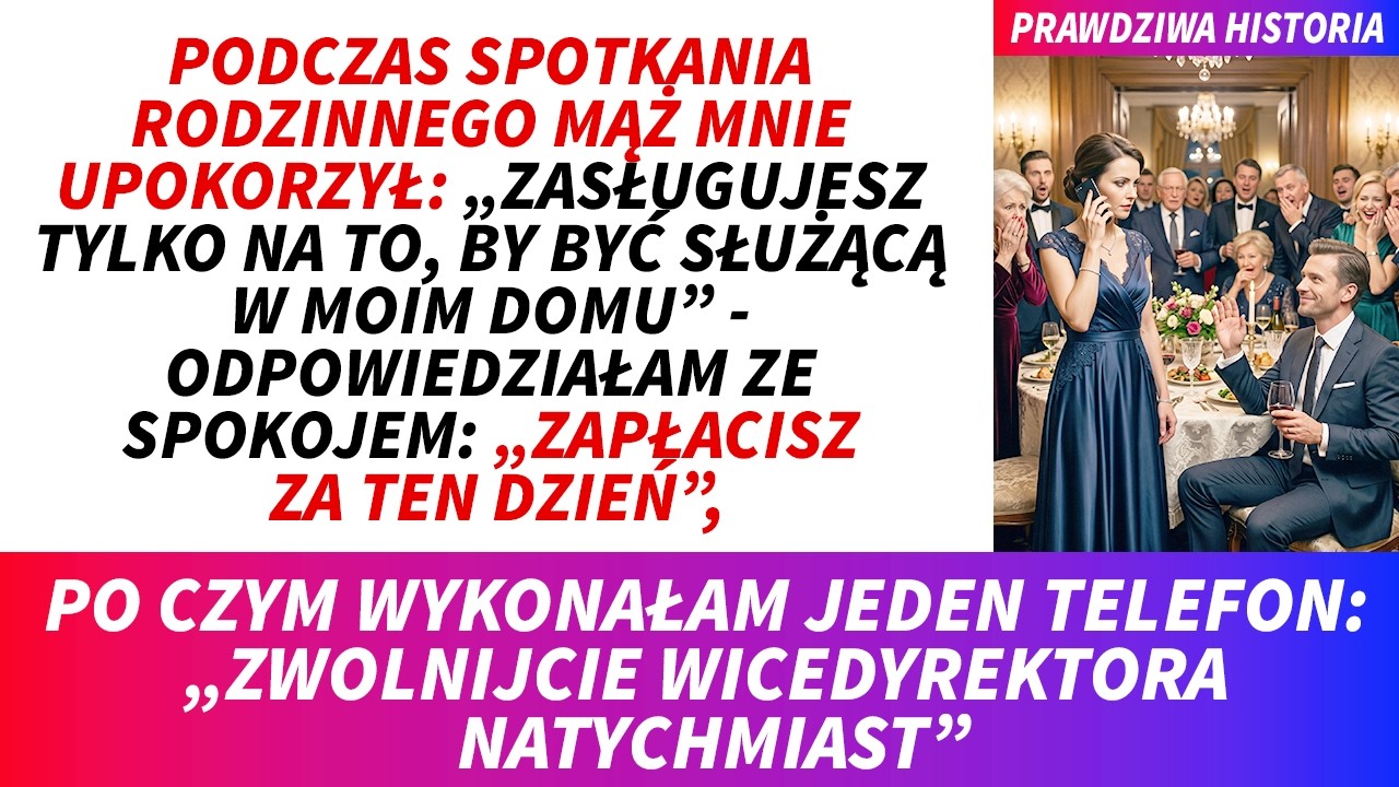Cała rodzina wybuchnęła śmiechem, gdy mój mąż wstał, uniósł kieliszek i powiedział, że nadaję się tylko na służącą w jego domu. Stałam tam z tacą w rękach, po trzech latach znoszenia upokorzeń od...