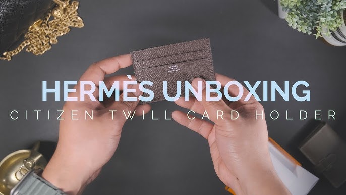 Hermes Citizen Twill Card Holder Black w ''Chevral Surprise'' Silk Lining