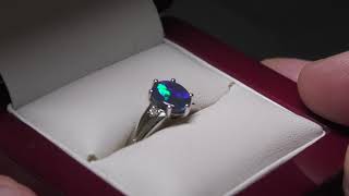 #10851   Solid Black Opal Ring Jewellery in 18K White Gold Palladium with Diamonds