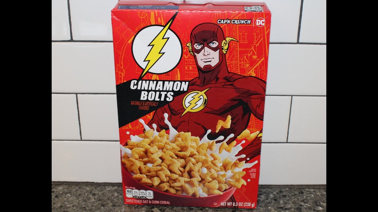 Cap’N Crunch / DC The Flash Cinnamon Bolts Cereal Review YouTube