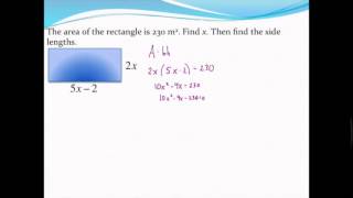 Solving quadratic equation area problems by factoring
