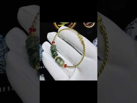 Lắc tay VÀNG 18K mix đá THẠCH ANH tóc xanh