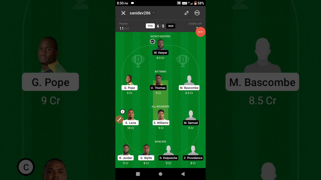 FCS VS BGR cricket match dream 11 team 🤑💯 
