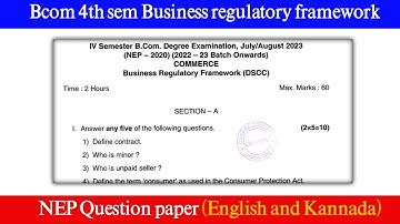 Bcom 4th sem Business regulatory framework question paper|English and Kannada NEP question paper