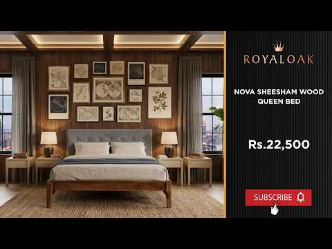 Royaloak Nova Sheesham Wood Queen Size Bed with Upholstered Headboard