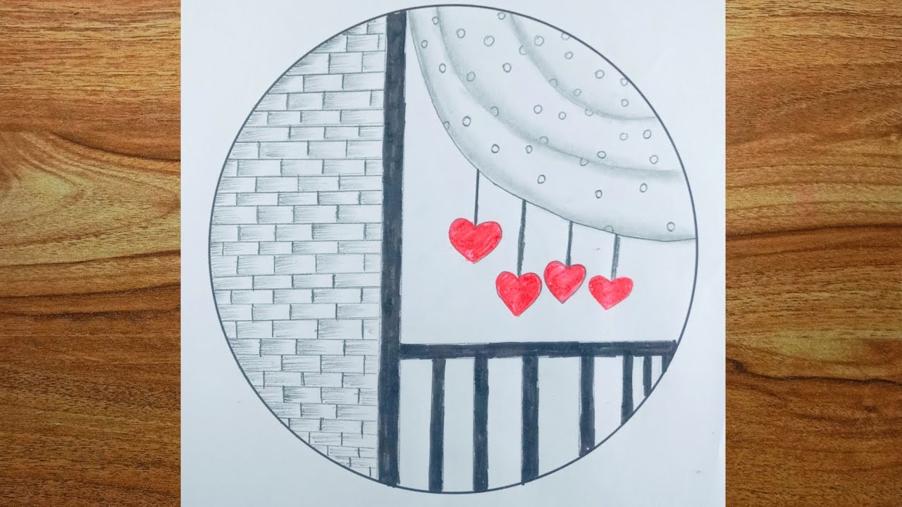 How to draw a easy circle scenery drawing Love step by step easy pencil ...